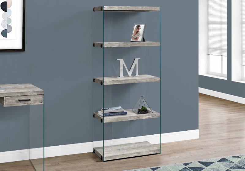 Modern Gray Bookcase With Glass Shelves, How Thick Should Glass Shelves Be