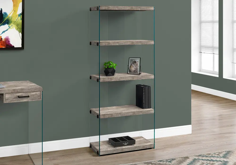 Modern Taupe and Glass Bookcase-1