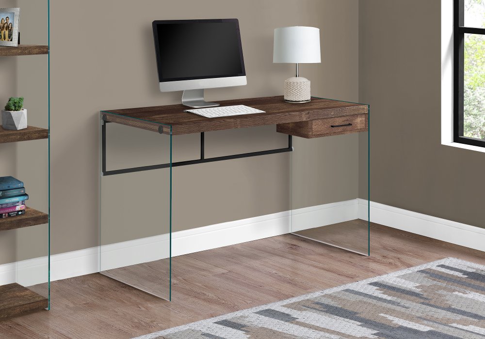 111859557 Brown Wood and Glass Computer Desk sku 111859557