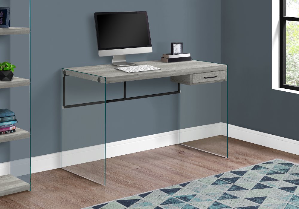 111859565 Contemporary Gray and Glass Computer Desk sku 111859565