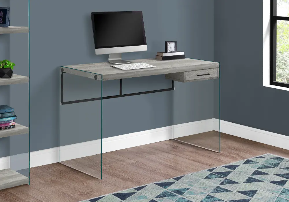 Contemporary Gray and Glass Computer Desk-1