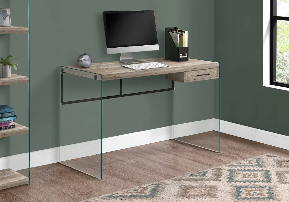 Taupe Wood and Glass Computer Desk-1