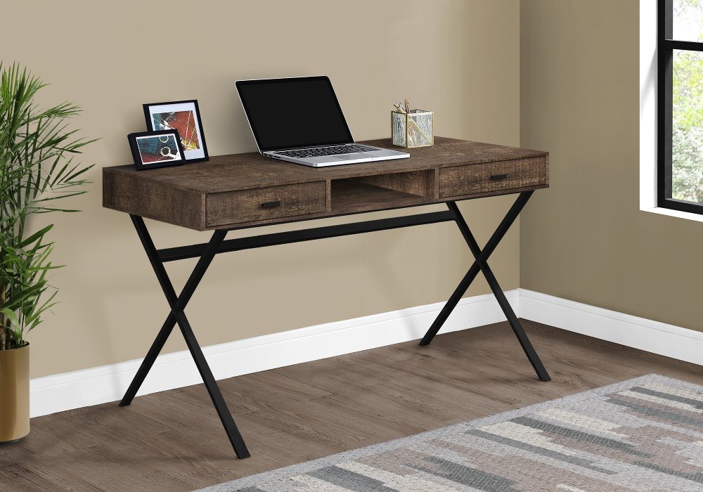 111859580 Brown Wood and Black Metal Desk sku 111859580