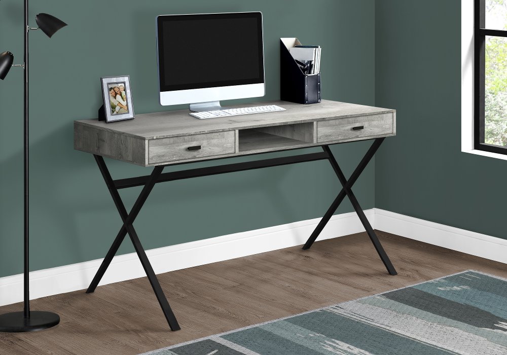 Gray Wood and Black Metal Desk