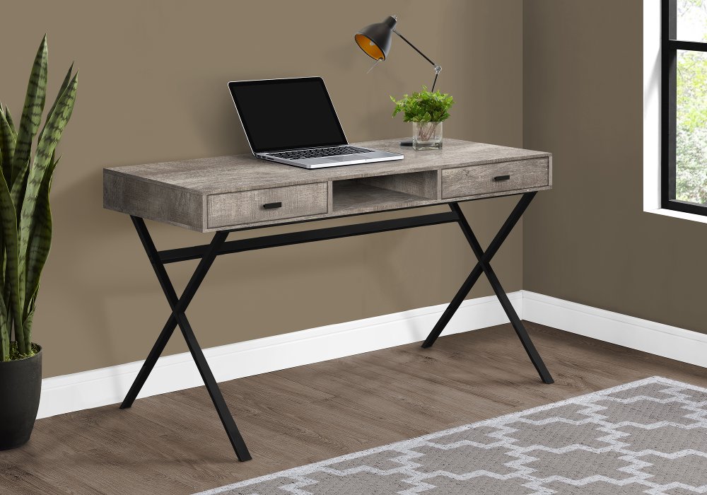 111859610 Taupe Wood Desk with Black Metal Base sku 111859610