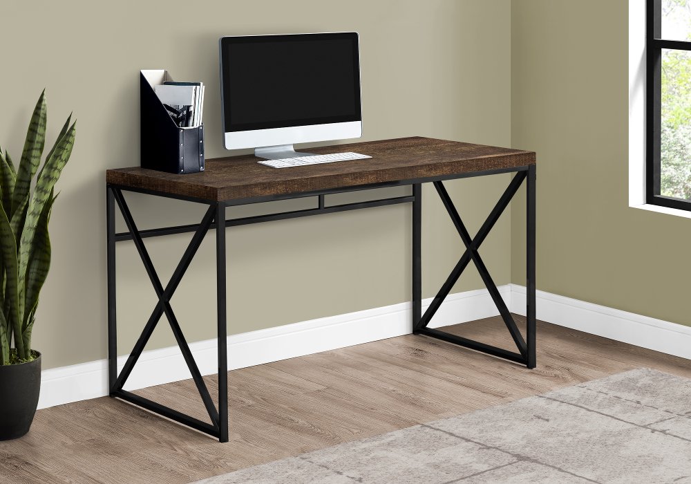 111859646 Brown Wood Desk with Black Metal Base sku 111859646