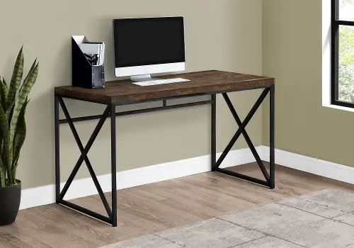 Brown Wood and Black Metal 60 Computer Desk from Monarch