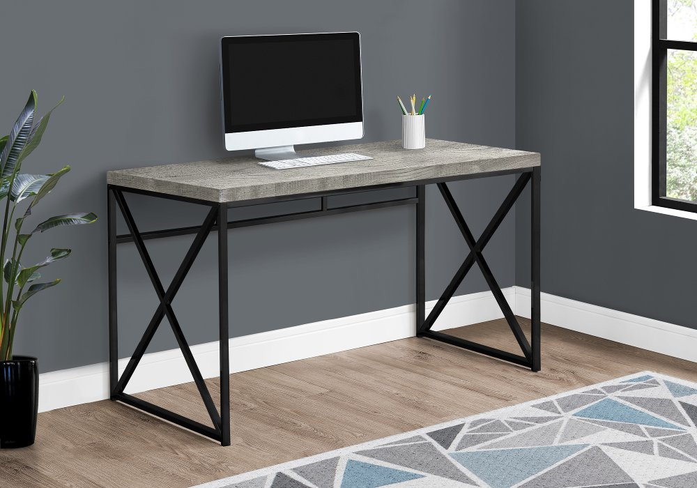 111859654 Gray Wood Top Computer Desk with Black Metal sku 111859654