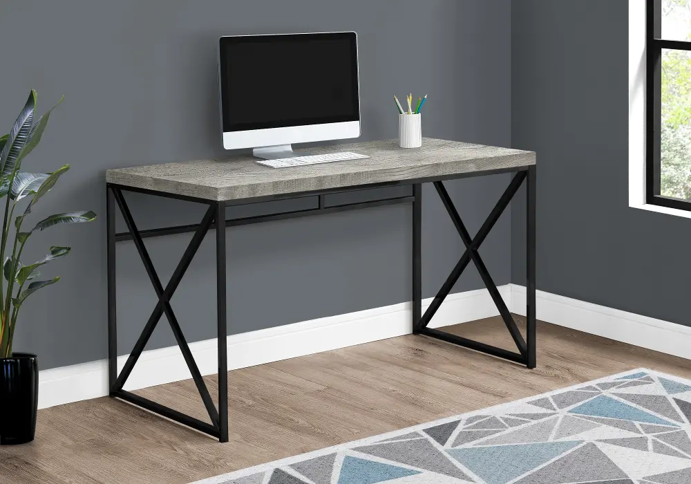 Gray Wood Top Computer Desk with Black Metal-1