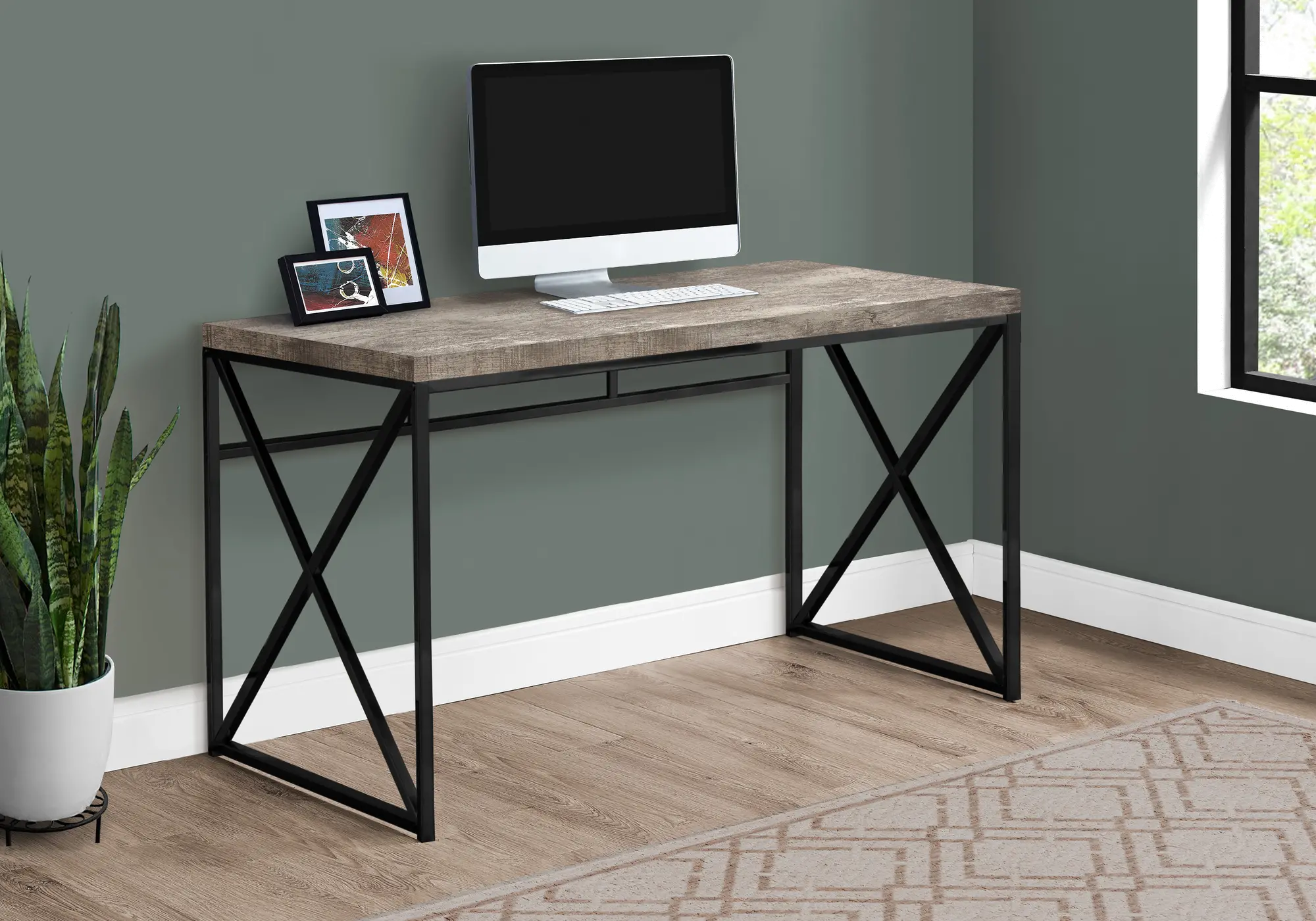 Photos - Office Desk Monarch Specialties Taupe Reclaimed Wood Desk with Black Metal Base I 7452 