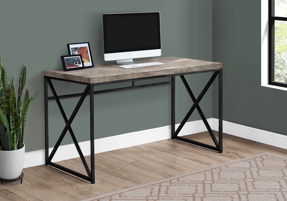 111859662 Taupe Reclaimed Wood Desk with Black Metal Base sku 111859662