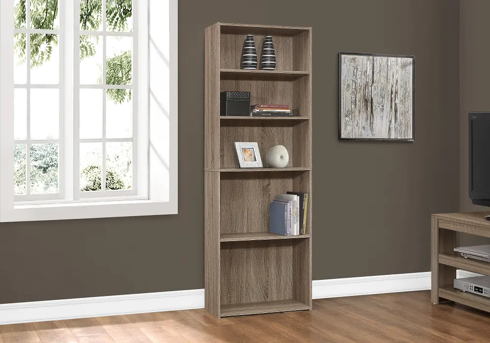 Reclaimed Dark Taupe 5 Shelf Bookcase-1