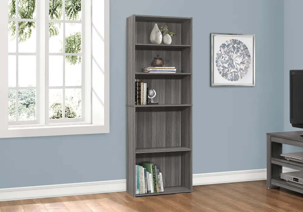 Industrial Gray 5 Shelf Bookcase-1