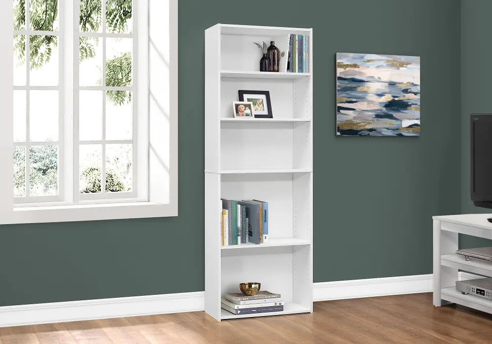 Contemporary White 5 Shelf Bookcase-1