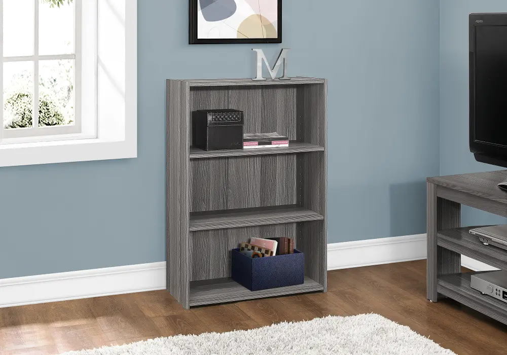 Distressed Gray 36 inch 3 Shelf Bookcase-1