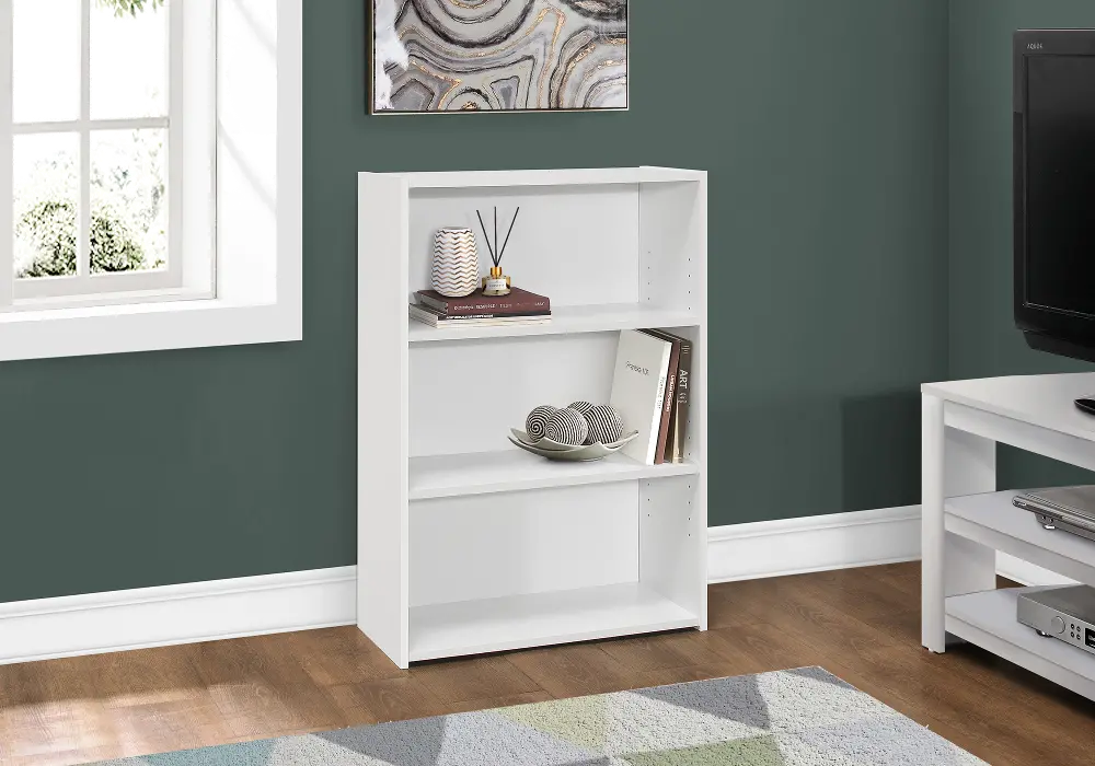 Contemporary White 3 Shelf Bookcase-1