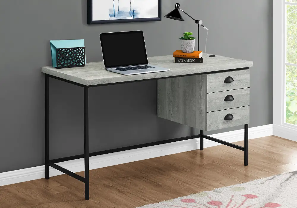 Gray and Black Metal Computer Desk-1