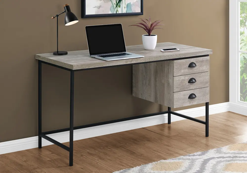 Taupe Wood Computer Desk with Black Metal Legs-1