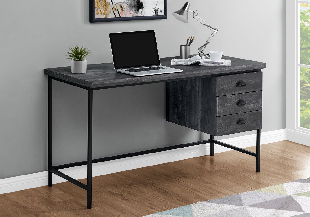 111859890 Black Wood Computer Desk with Black Metal Legs sku 111859890