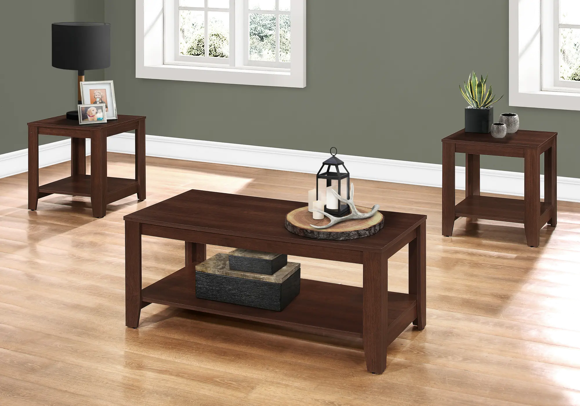 Photos - Dining Table Monarch Specialties Cherry Wood 3 Piece Occasional Table Set I 7993P 