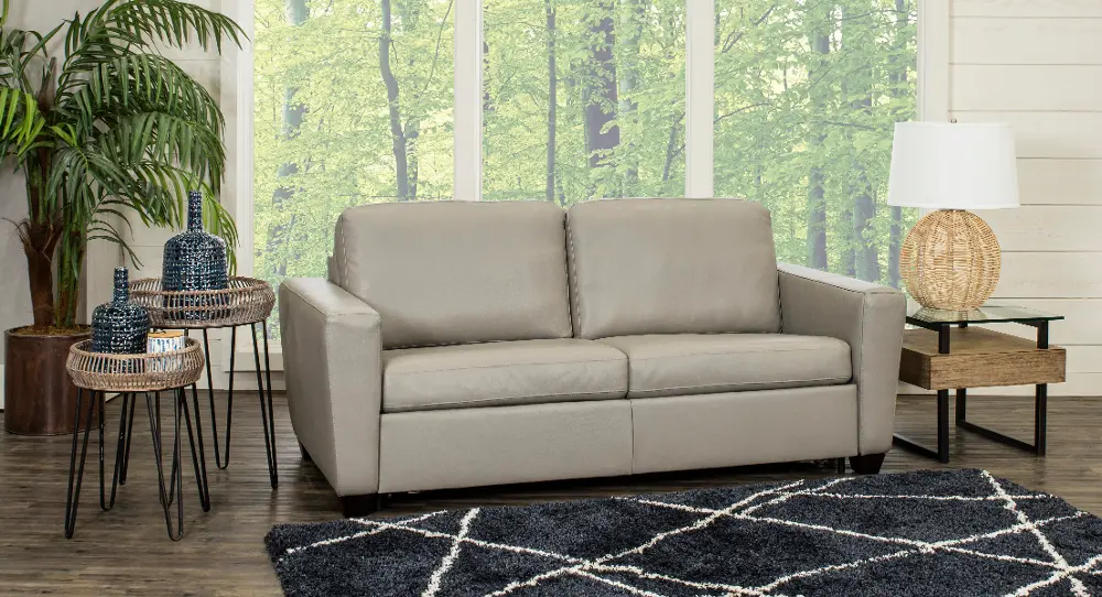 Basalt Black Leather Full Sleeper Sofa - Wyn Cloud Z-1