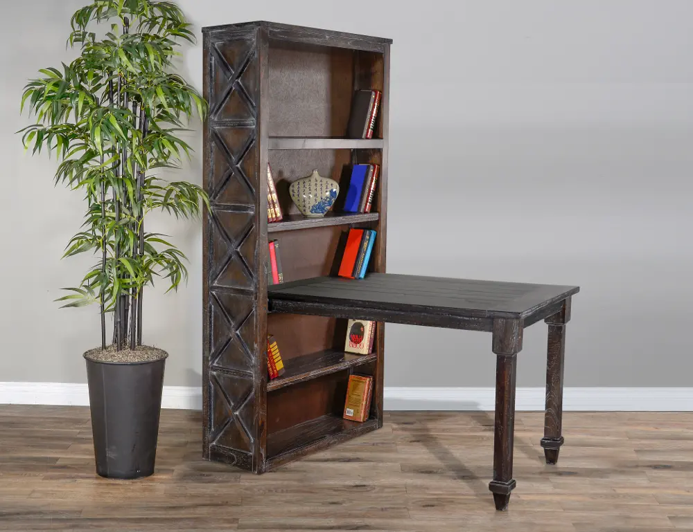 Dark Brown Writing Desk with Bookcase - Carriage House-1