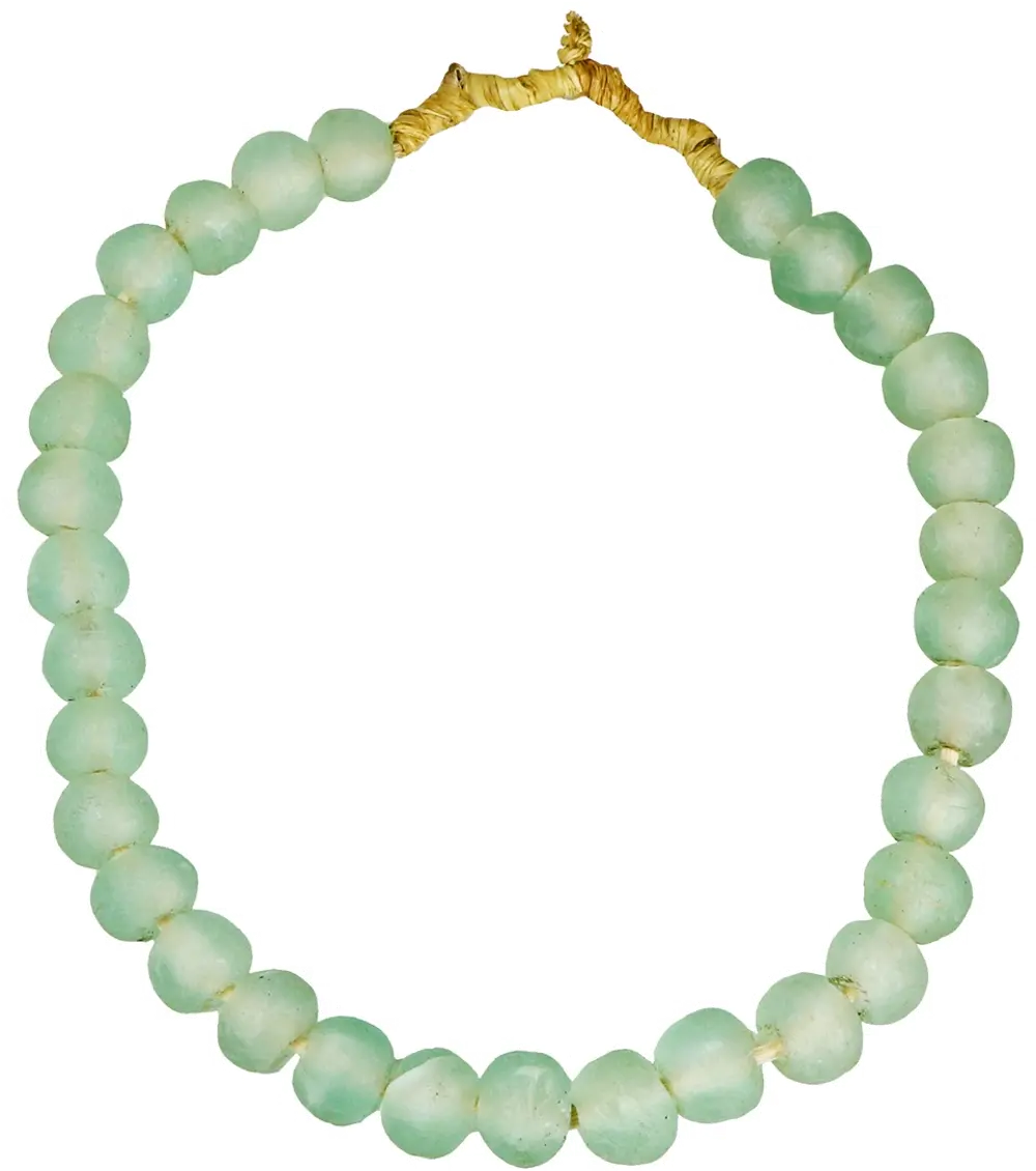 12 Inch Aqua African Recycled Glass Bead Strand-1