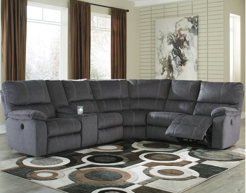 Charcoal 3 Piece Power Reclining, Leather Sectional Sofa With 3 Power Recliners