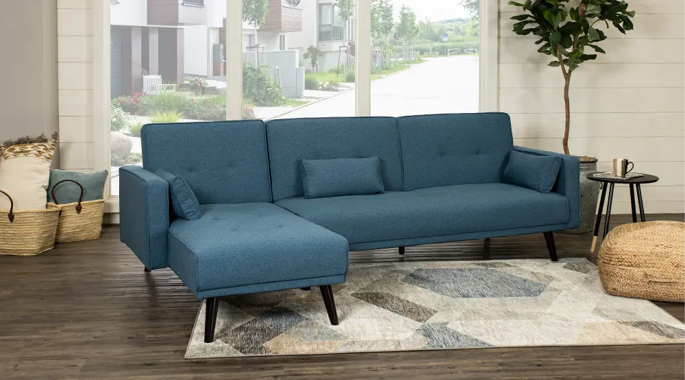 Jenna Blue Convertible Sectional Sofa Bed with Chaise-1