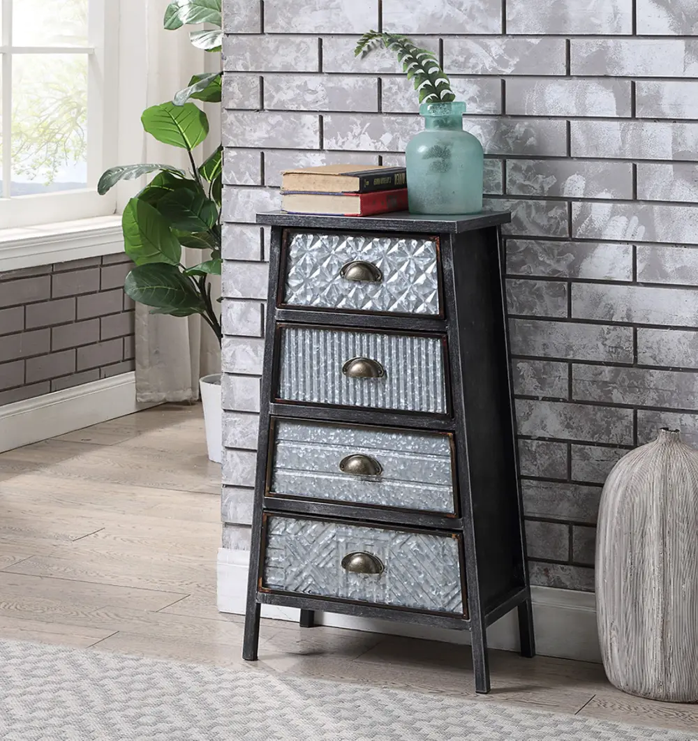 Multi Textured Metal Gray and Galvanized 4 Drawer Chest - Armata-1