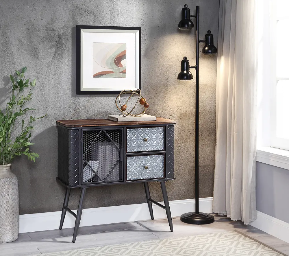 Multi Textured Gray Two Drawer Metal Accent Cabinet - Forester-1
