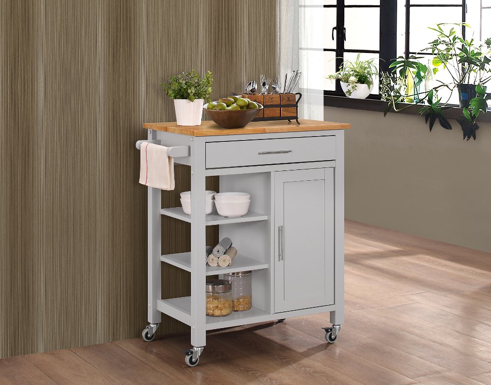 111871270 Gray Kitchen Cart with Natural Top - Edmonton sku 111871270