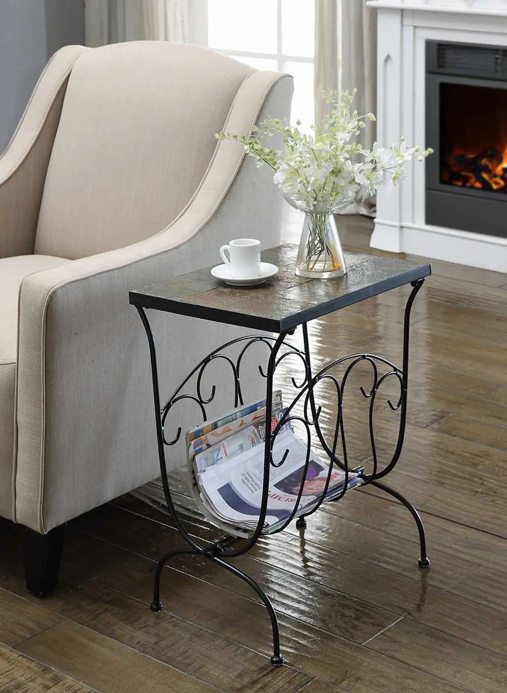 Black Metal Slate Magazine End Table - Stone-1