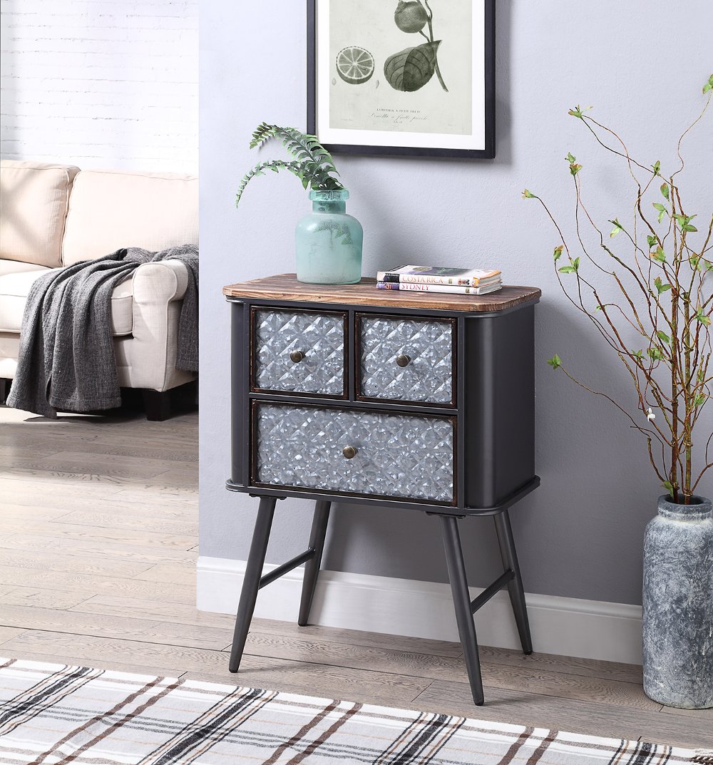 111875056 Metal and Wood Gray 3 Drawer Side Table - Forester sku 111875056