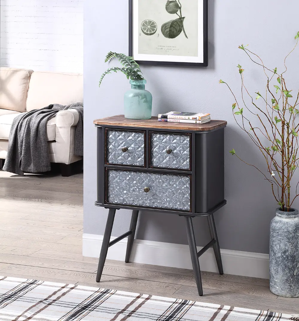 Metal and Wood Gray 3 Drawer Side Table - Forester-1