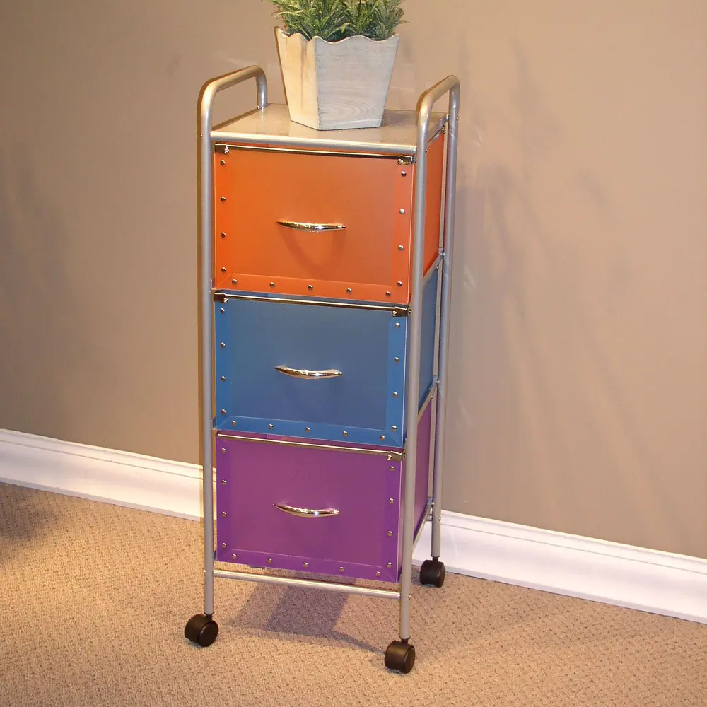 Multi Color 3 Drawer Storage Tower on Casters - Jonathan-1