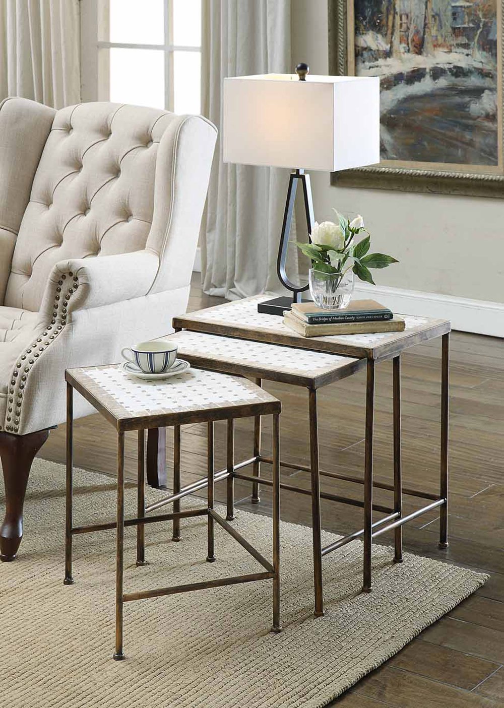 Rustic Bronze 3 Piece Nesting Tables - Travertine