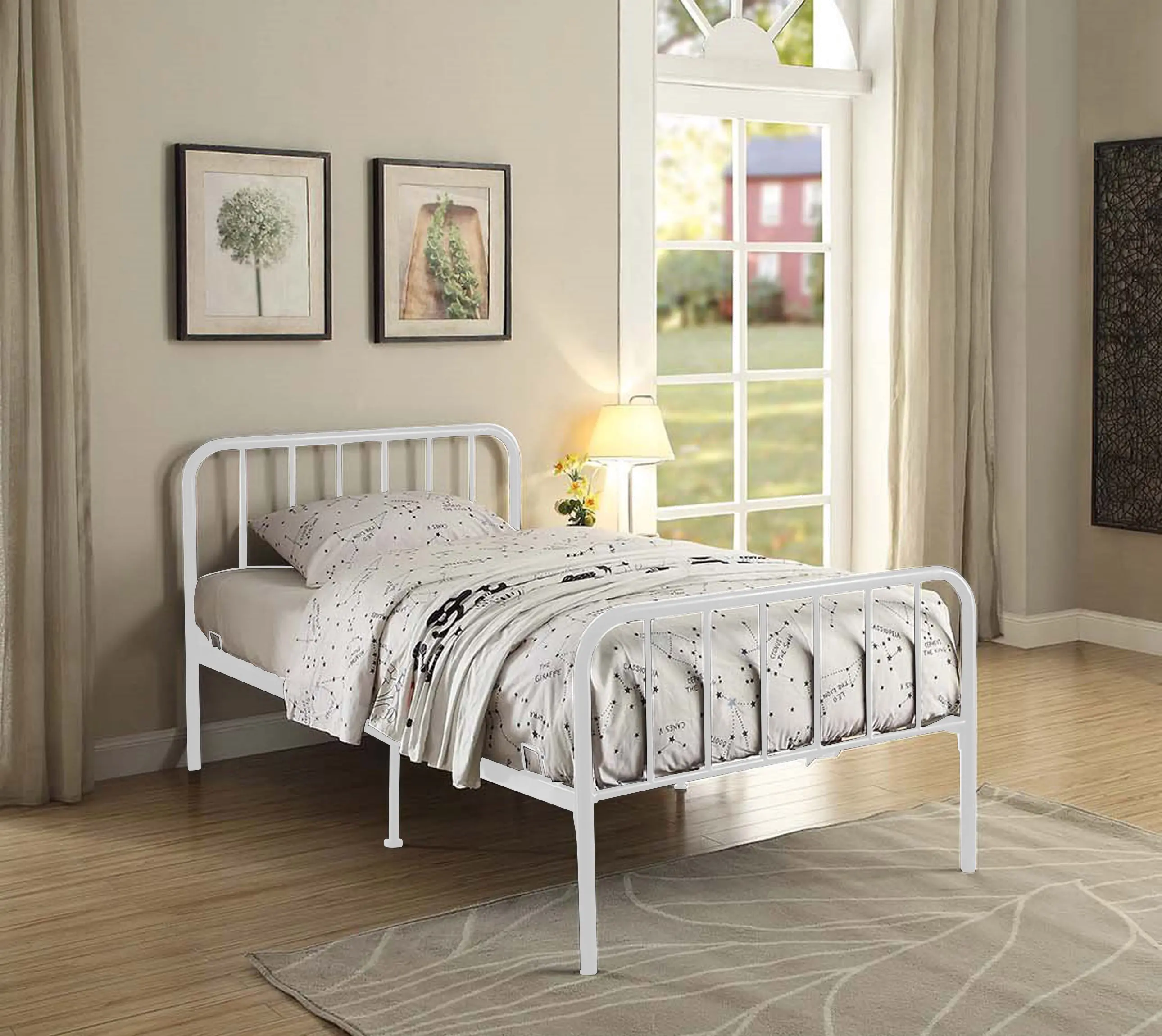 Contemporary White Metal Twin Bed - Edge