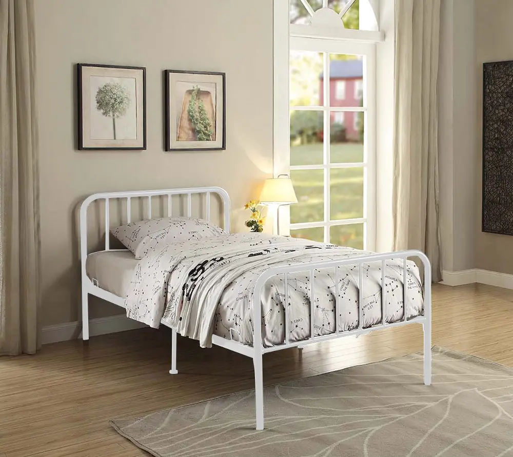 Contemporary White Metal Twin Bed - Edge-1