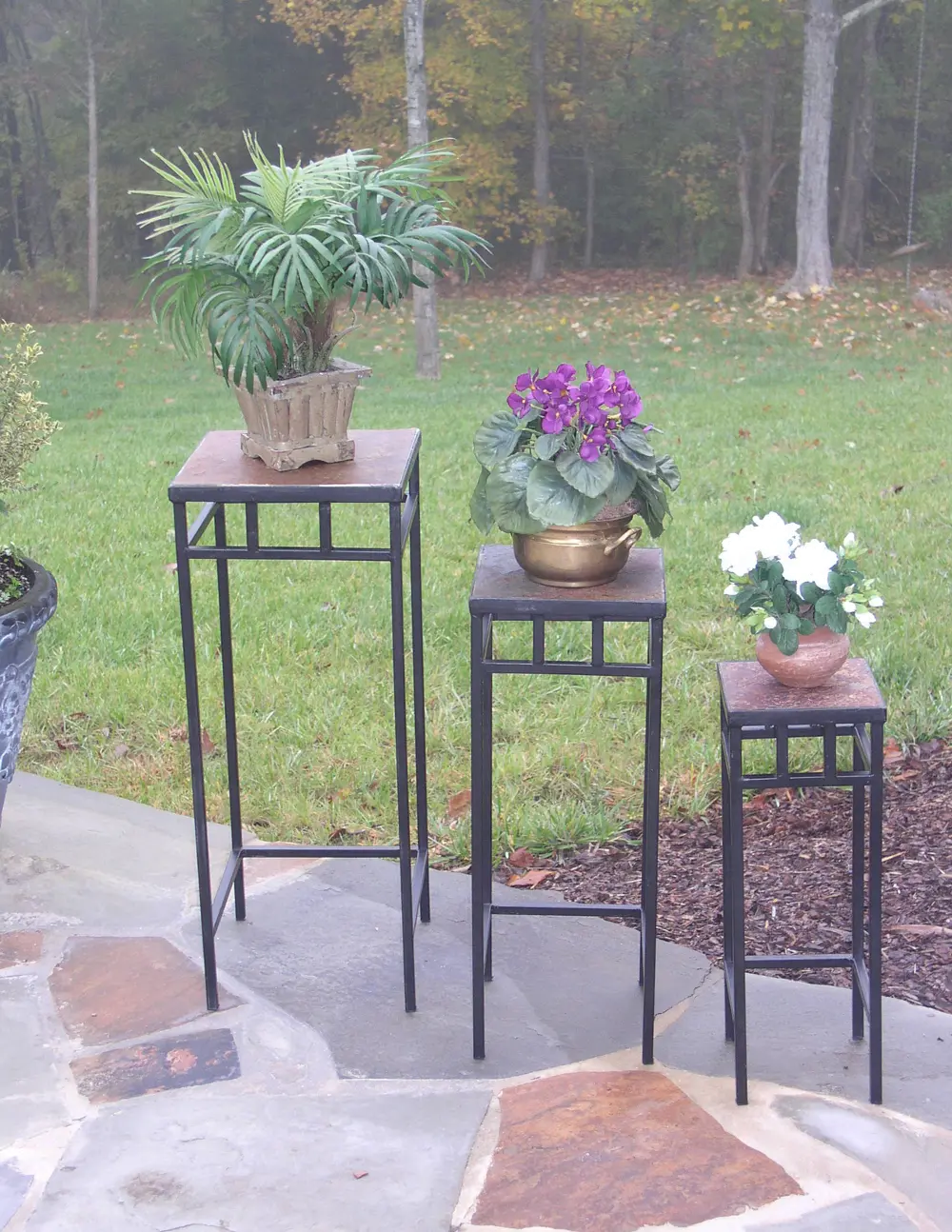 Black Metal and Slate Square Plant Stands (Set of 3) - Stone-1