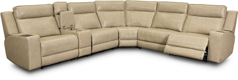 Curved Reclining Leather Sectional, Cream Leather Sectional