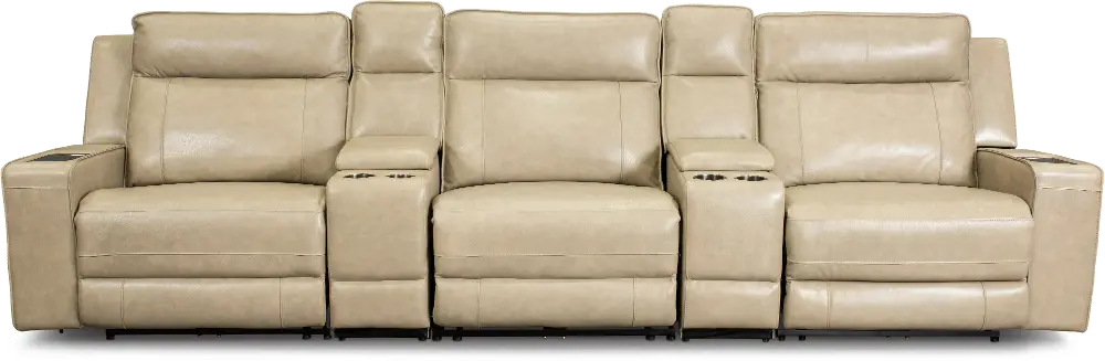 Dynasty Stone Beige Leather 5 Piece Triple Power Home Theater Seating-1