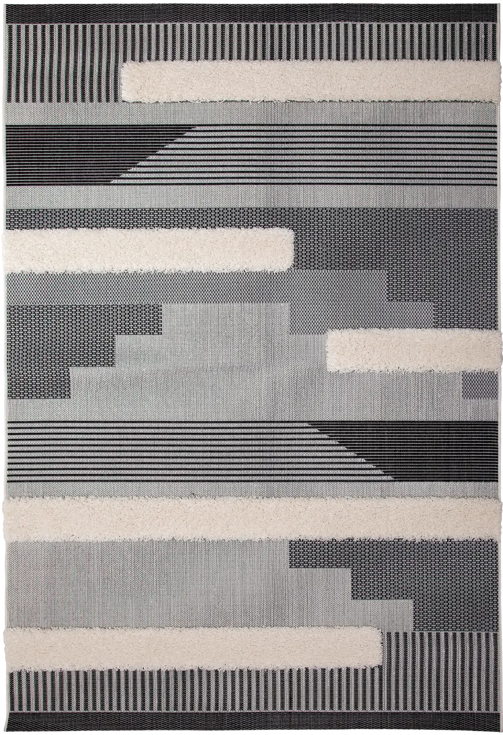 8 x 10 Large Black, White, and Gray Indoor-Outdoor Rug - Playa-1