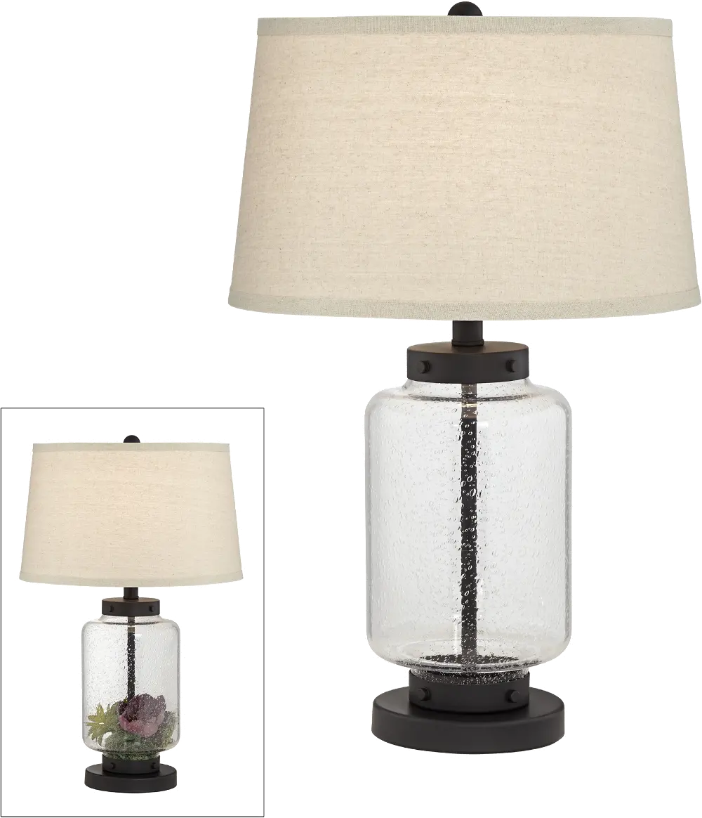 Fillable Seeded Glass and Black Metal Table Lamp-1