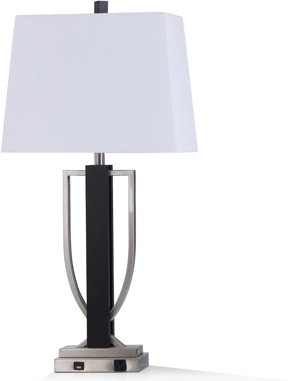 Black Wood and Brushed Steel Metal Table Lamp with USB Outlet-1