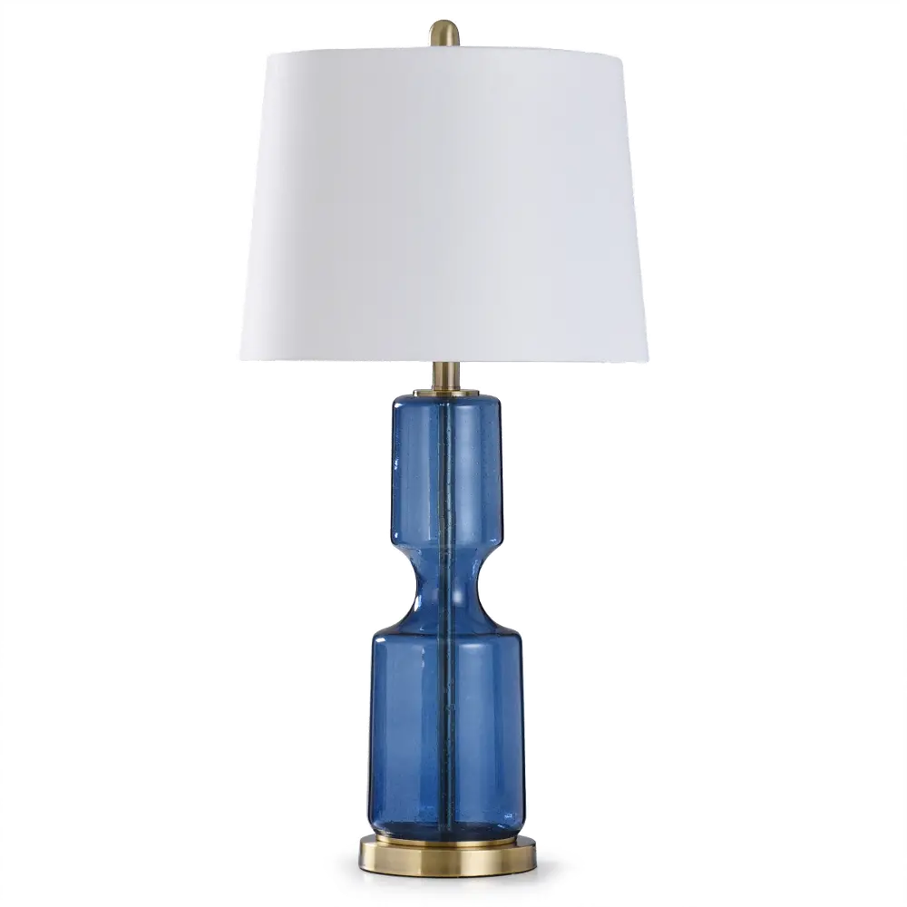Seeded Navy Glass Table Lamp with Antique Brass Steel-1