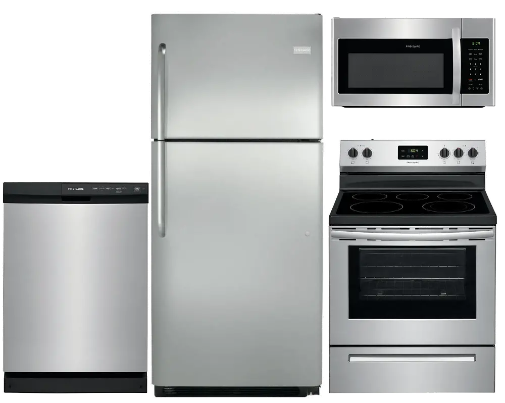 KIT Frigidaire 4 Piece Electric Kitchen Appliance Package with 20.4 cu. ft. Top Freezer - Stainless Steel-1