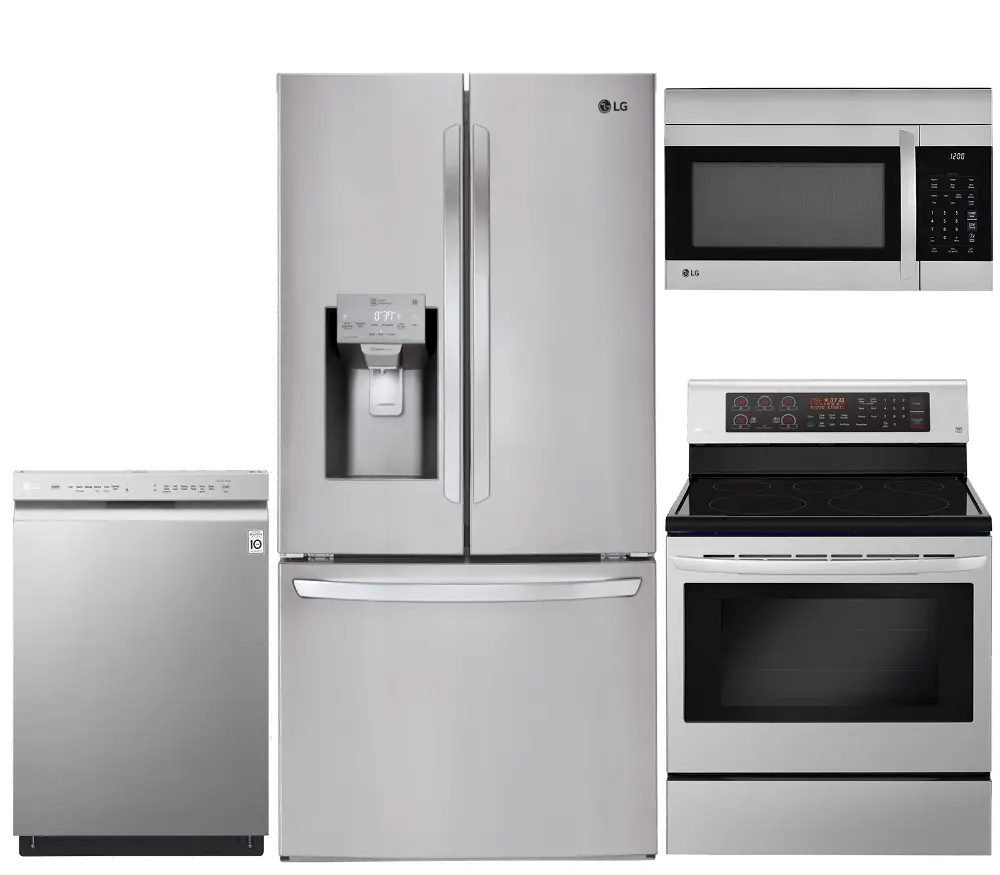 .LG-4PC-S/S-ELE--3DR LG 4 Piece Electric Kitchen Appliance Package with Smart Refrigerator - Stainless Steel-1