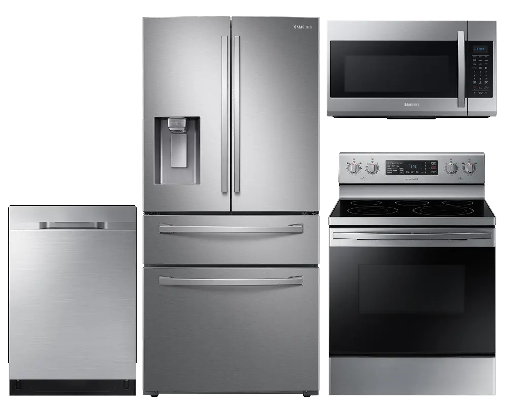 .SUG-4PC-S/S-ELE-4DR Samsung 4 Piece Electric Kitchen Appliance Package with 28 cu. ft. French Door Refrigerator - Stainless Steel-1