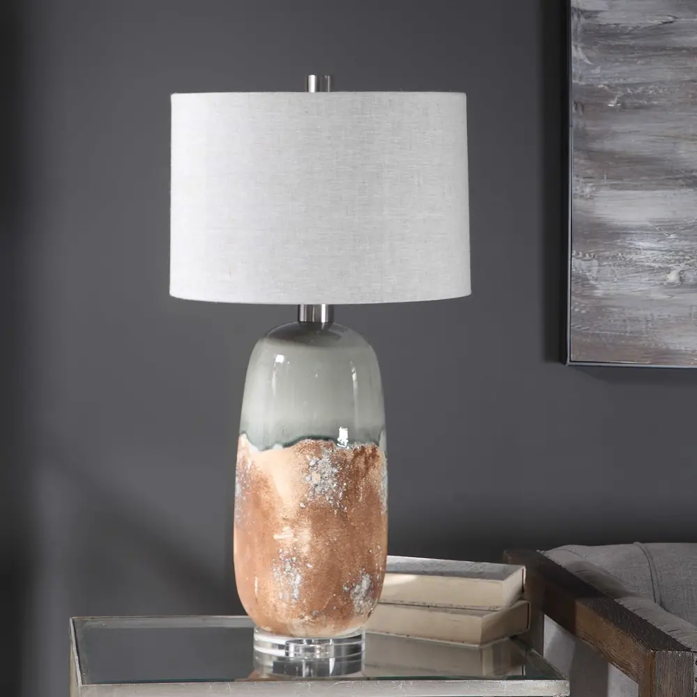 Crackled Green Gray Table Lamp with Terracotta Rust - Maggie-1